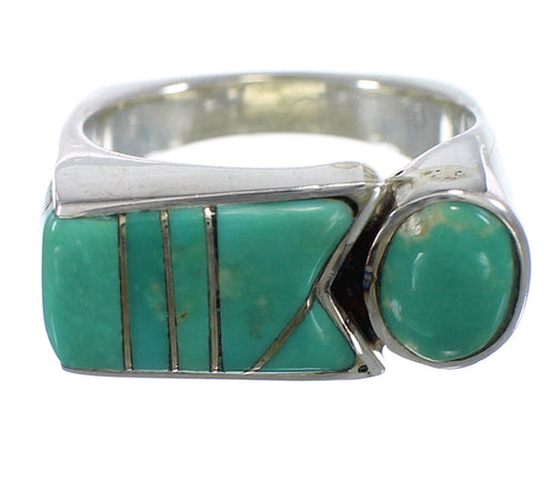 Sterling Silver And Turquoise Inlay Jewelry Ring Size 7-1/2 VX61441